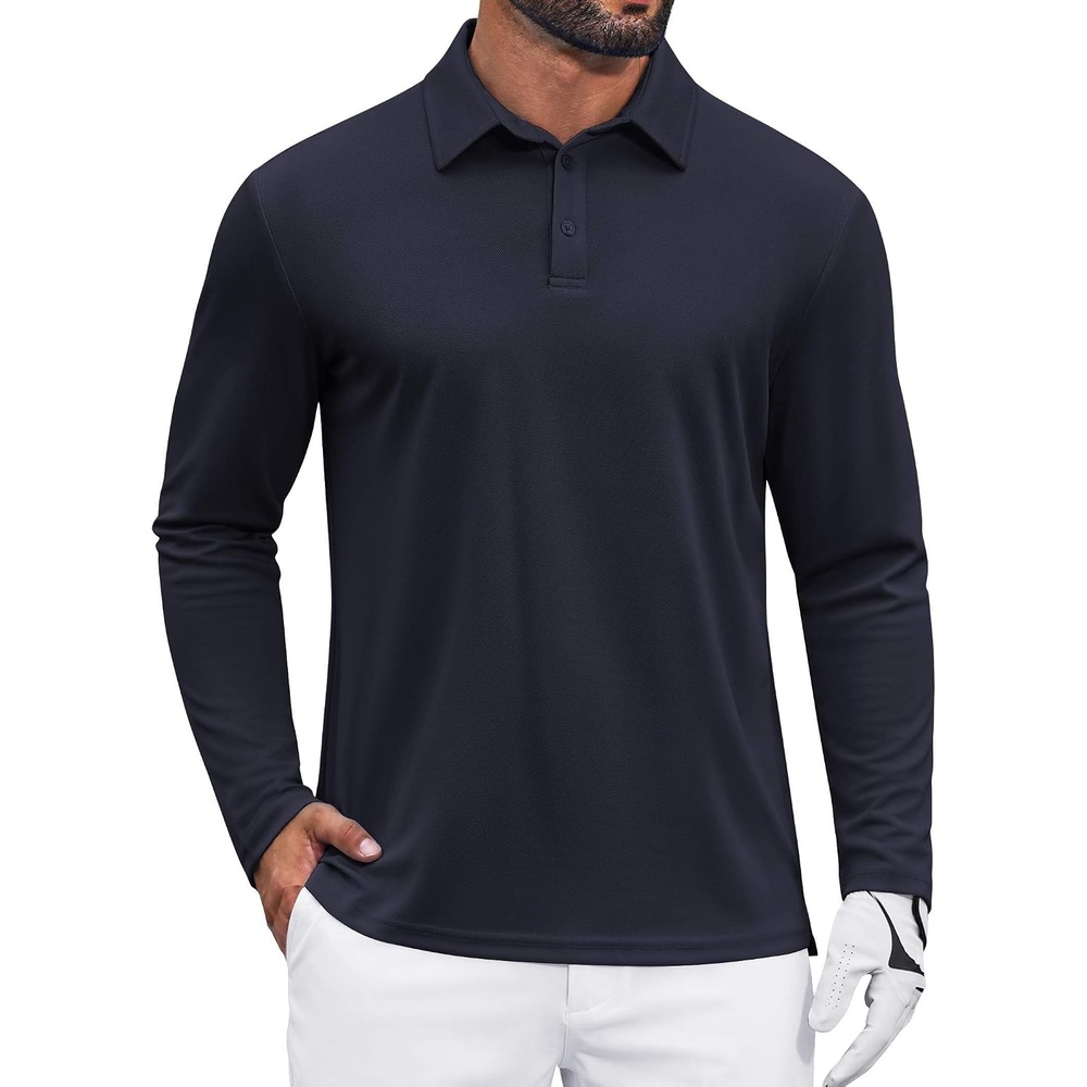 image:imageCOOFANDY Mens Polo Shirts Long Sleeve UPF 50 Moisture Wicking Golf Shirt 3 Button Lightweight Collared Shirts Shape Retaining Classic Basic Polos Ideal for Golf Tennis and Daily Casual WearNavy Blue