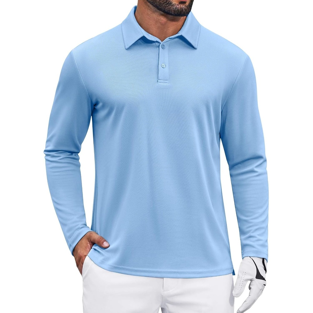 image:imageCOOFANDY Mens Polo Shirts Long Sleeve UPF 50 Moisture Wicking Golf Shirt  3 Button Lightweight Collared Shirts Shape Retaining Classic Basic Polos Ideal for Golf Tennis and Daily Casual WearSky Blue