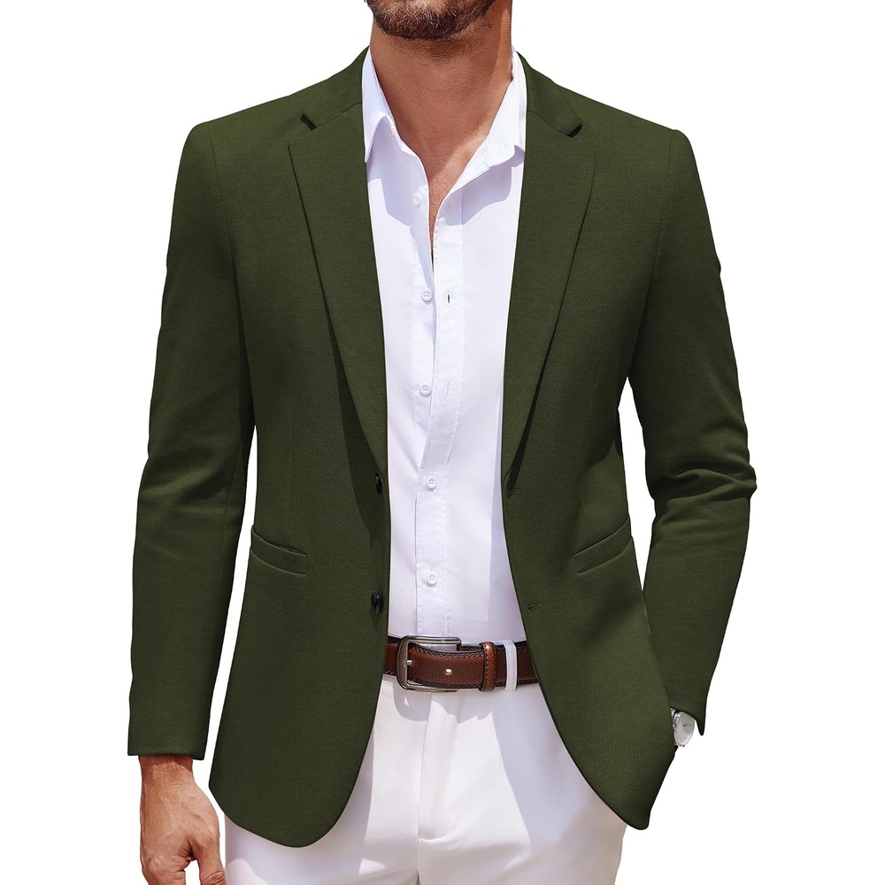 image:imageCOOFANDY Mens Sport Coats Casual Knit Blazer Two Button Suit Jacket Modern Slimfit Silhouette with Structured ShouldersStretch Comfort amp Versatile Style for WeddingsBusiness or Daily WearDark Green