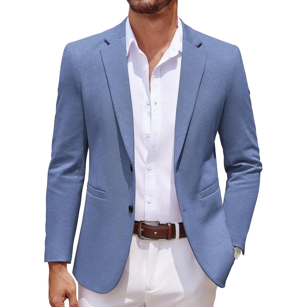 image:imageCOOFANDY Mens Sport Coats Casual Knit Blazer Two Button Suit Jacket Modern Slimfit Silhouette with Structured ShouldersStretch Comfort amp Versatile Style for WeddingsBusiness or Daily WearBlue