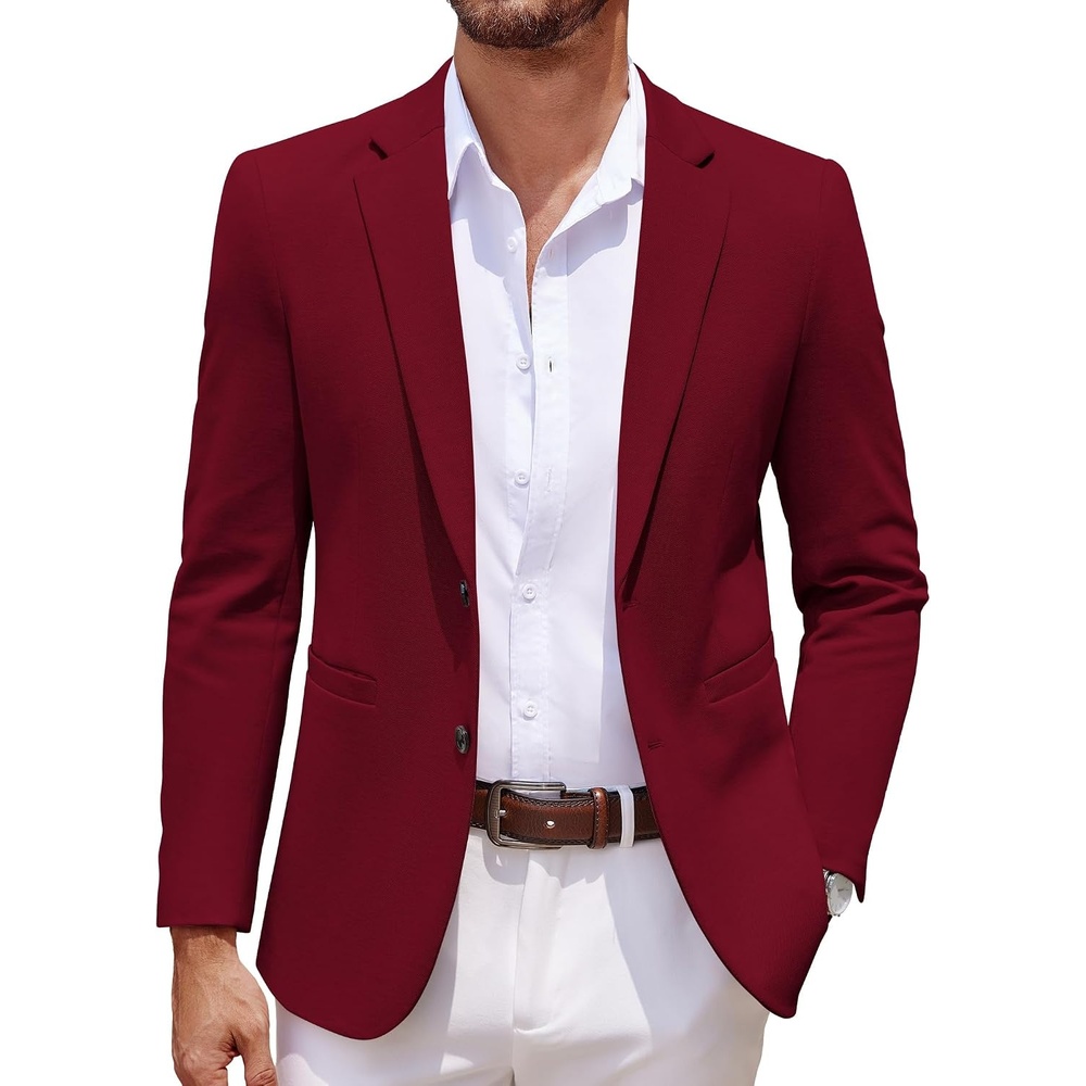 image:imageCOOFANDY Mens Sport Coats Casual Knit Blazer Two Button Suit Jacket Modern Slimfit Silhouette with Structured ShouldersStretch Comfort amp Versatile Style for WeddingsBusiness or Daily WearWine Red
