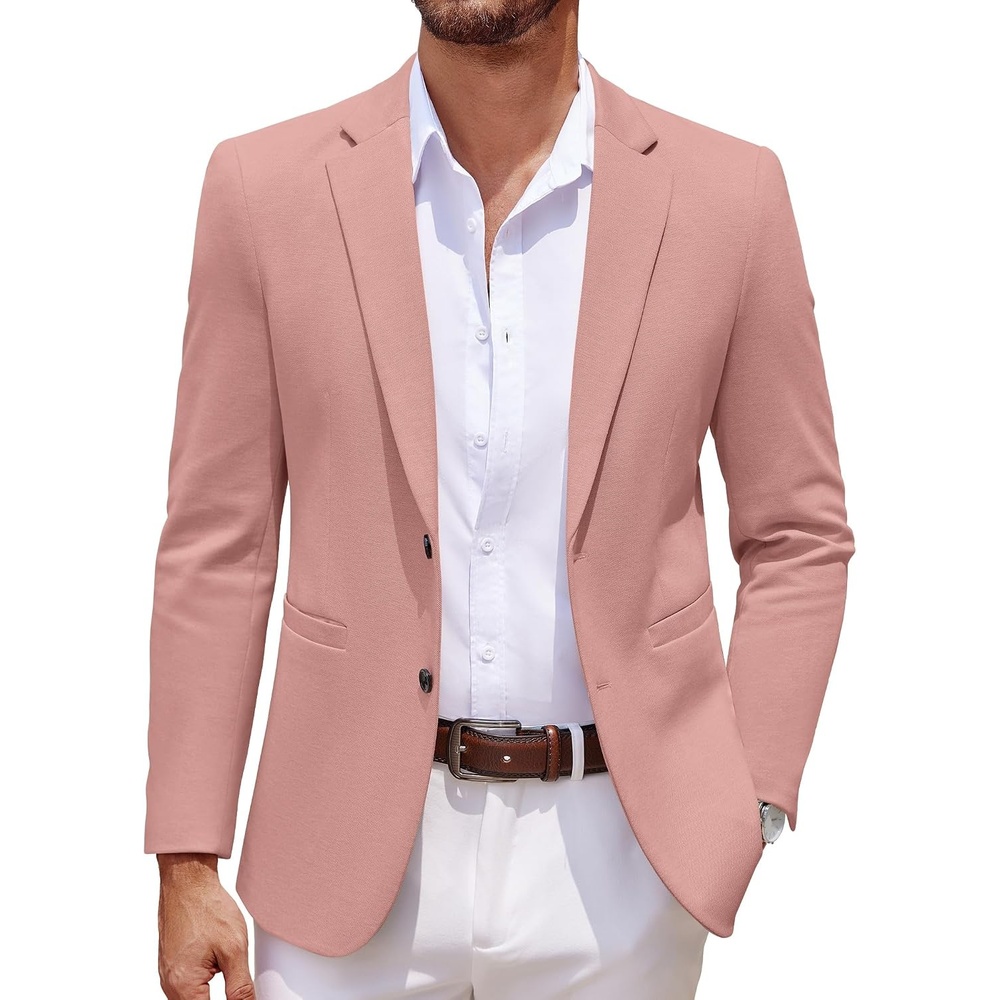 image:imageCOOFANDY Mens Sport Coats Casual Knit Blazer Two Button Suit Jacket Modern Slimfit Silhouette with Structured ShouldersStretch Comfort amp Versatile Style for WeddingsBusiness or Daily WearPink