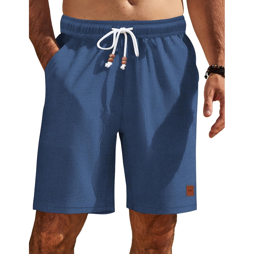 image:imageCOOFANDY Mens Summer Beach Shorts Casual Vacation Shorts Drawstring Shorts Elastic Waist Lightweight Stretch Short 9 Inch Inseam Slim Fit Holiday Vacation Shorts Flat Front Short Hawaiian StyleBlue