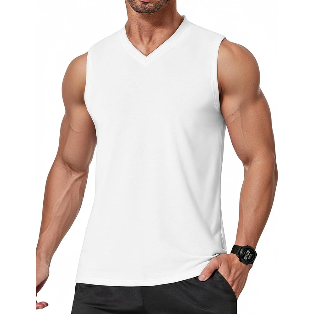 image:imageCOOFANDY Mens Workout Tank Tops V Neck Sleeveless Shirts Quick Dry T Shirt Athletic Gym Muscle Tee Moisture Wicking Lightweight Soft Fabric Summer Beach Swim Fashion Tshirt Daily UndershirtsWhite