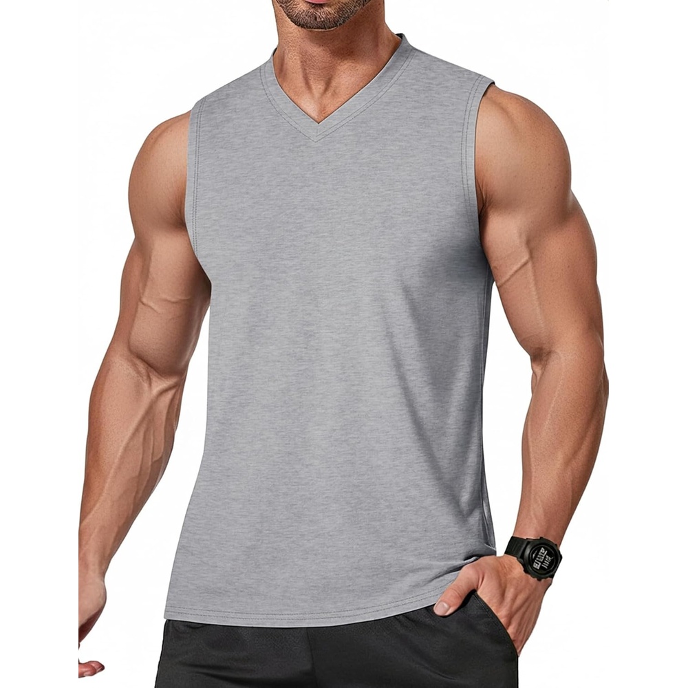 image:imageCOOFANDY Mens Workout Tank Tops V Neck Sleeveless Shirts Quick Dry T Shirt Athletic Gym Muscle Tee Moisture Wicking Lightweight Soft Fabric Summer Beach Swim Fashion Tshirt Daily UndershirtsLight Gray