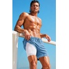 COOFANDY 2 in 1 Mens Swim Trunks 7 Inch Swim Shorts Swim Suits Board Shorts | 7 Inch，Quick Dry Fabric，Drawstring with Elastic Waist，Cooling Compression Liner with an Extra Pocket, Athletic Fit(Light Blue)