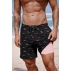 COOFANDY 2 in 1 Mens Swim Trunks 7 Inch Swim Shorts Swim Suits Board Shorts | 7 Inch，Quick Dry Fabric，Drawstring with Elastic Waist，Cooling Compression Liner with an Extra Pocket, Athletic Fit(Pinkshark Black)