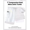 COOFANDY 2 in 1 Mens Swim Trunks 7 Inch Swim Shorts Swim Suits Board Shorts | 7 Inch，Quick Dry Fabric，Drawstring with Elastic Waist，Cooling Compression Liner with an Extra Pocket, Athletic Fit(White)