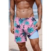 COOFANDY 2 in 1 Mens Swim Trunks 7 Inch Swim Shorts Swim Suits Board Shorts | 7 Inch，Quick Dry Fabric，Drawstring with Elastic Waist，Cooling Compression Liner with an Extra Pocket, Athletic Fit(Pink Tree)