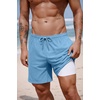 COOFANDY 2 in 1 Mens Swim Trunks 7 Inch Swim Shorts Swim Suits Board Shorts | 7 Inch，Quick Dry Fabric，Drawstring with Elastic Waist，Cooling Compression Liner with an Extra Pocket, Athletic Fit(Light Blue)