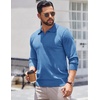 COOFANDY Long Sleeve Polo Shirts for Men Pullover Sweaters Knit Polo Shirt | Vintage V-Neck Polo,Retro Open Collar,Soft Breathable Knit,Stretch Ribbed Cuffs & Hem,Vacation Casual Style,Business(Dark Blue)