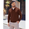 COOFANDY Long Sleeve Polo Shirts for Men Pullover Sweaters Knit Polo Shirt | Vintage V-Neck Polo,Retro Open Collar,Soft Breathable Knit,Stretch Ribbed Cuffs & Hem,Vacation Casual Style,Business(Caramel)
