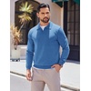 COOFANDY Long Sleeve Polo Shirts for Men Pullover Sweaters Knit Polo Shirt | Vintage V-Neck Polo,Retro Open Collar,Soft Breathable Knit,Stretch Ribbed Cuffs & Hem,Vacation Casual Style,Business(Dark Blue)