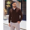 COOFANDY Long Sleeve Polo Shirts for Men Pullover Sweaters Knit Polo Shirt | Vintage V-Neck Polo,Retro Open Collar,Soft Breathable Knit,Stretch Ribbed Cuffs & Hem,Vacation Casual Style,Business(Brown)