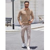 COOFANDY Long Sleeve Polo Shirts for Men Pullover Sweaters Knit Polo Shirt | Vintage V-Neck Polo,Retro Open Collar,Soft Breathable Knit,Stretch Ribbed Cuffs & Hem,Vacation Casual Style,Business(Light Khaki)