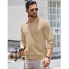 COOFANDY Long Sleeve Polo Shirts for Men Pullover Sweaters Knit Polo Shirt | Vintage V-Neck Polo,Retro Open Collar,Soft Breathable Knit,Stretch Ribbed Cuffs & Hem,Vacation Casual Style,Business(Khaki)