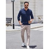 COOFANDY Long Sleeve Polo Shirts for Men Pullover Sweaters Knit Polo Shirt | Vintage V-Neck Polo,Retro Open Collar,Soft Breathable Knit,Stretch Ribbed Cuffs & Hem,Vacation Casual Style,Business(Navy Blue)