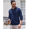 COOFANDY Long Sleeve Polo Shirts for Men Pullover Sweaters Knit Polo Shirt | Vintage V-Neck Polo,Retro Open Collar,Soft Breathable Knit,Stretch Ribbed Cuffs & Hem,Vacation Casual Style,Business(Navy Blue)