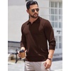 COOFANDY Long Sleeve Polo Shirts for Men Pullover Sweaters Knit Polo Shirt | Vintage V-Neck Polo,Retro Open Collar,Soft Breathable Knit,Stretch Ribbed Cuffs & Hem,Vacation Casual Style,Business(Brown)