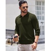 COOFANDY Long Sleeve Polo Shirts for Men Pullover Sweaters Knit Polo Shirt | Vintage V-Neck Polo,Retro Open Collar,Soft Breathable Knit,Stretch Ribbed Cuffs & Hem,Vacation Casual Style,Business(Dark Green)
