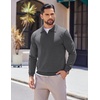 COOFANDY Long Sleeve Polo Shirts for Men Pullover Sweaters Knit Polo Shirt | Vintage V-Neck Polo,Retro Open Collar,Soft Breathable Knit,Stretch Ribbed Cuffs & Hem,Vacation Casual Style,Business(Dark Gray)