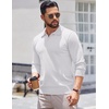 COOFANDY Long Sleeve Polo Shirts for Men Pullover Sweaters Knit Polo Shirt | Vintage V-Neck Polo,Retro Open Collar,Soft Breathable Knit,Stretch Ribbed Cuffs & Hem,Vacation Casual Style,Business(White)