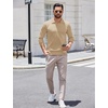 COOFANDY Long Sleeve Polo Shirts for Men Pullover Sweaters Knit Polo Shirt | Vintage V-Neck Polo,Retro Open Collar,Soft Breathable Knit,Stretch Ribbed Cuffs & Hem,Vacation Casual Style,Business(Khaki)
