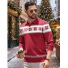 COOFANDY Long Sleeve Polo Shirts for Men Pullover Sweaters Knit Polo Shirt | Vintage V-Neck Polo,Retro Open Collar,Soft Breathable Knit,Stretch Ribbed Cuffs & Hem,Vacation Casual Style,Business(Christmas Red & White)