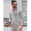 COOFANDY Long Sleeve Polo Shirts for Men Pullover Sweaters Knit Polo Shirt | Vintage V-Neck Polo,Retro Open Collar,Soft Breathable Knit,Stretch Ribbed Cuffs & Hem,Vacation Casual Style,Business(Light Gray)