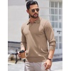COOFANDY Long Sleeve Polo Shirts for Men Pullover Sweaters Knit Polo Shirt | Vintage V-Neck Polo,Retro Open Collar,Soft Breathable Knit,Stretch Ribbed Cuffs & Hem,Vacation Casual Style,Business(Light Khaki)