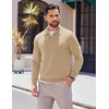 COOFANDY Long Sleeve Polo Shirts for Men Pullover Sweaters Knit Polo Shirt | Vintage V-Neck Polo,Retro Open Collar,Soft Breathable Knit,Stretch Ribbed Cuffs & Hem,Vacation Casual Style,Business(Khaki)