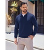 COOFANDY Long Sleeve Polo Shirts for Men Pullover Sweaters Knit Polo Shirt | Vintage V-Neck Polo,Retro Open Collar,Soft Breathable Knit,Stretch Ribbed Cuffs & Hem,Vacation Casual Style,Business(Navy Blue)