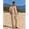 COOFANDY Men’s 2 Piece Casual Beach Set Button Down Shirt and Loose Pants | 2 Piece Linen Set,Lightweight,Casual Beach Wear,Vacation Walking Outfits,Faux Linen Texture(Khaki)