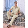 COOFANDY Men’s 2 Piece Casual Beach Set Button Down Shirt and Loose Pants | 2 Piece Linen Set,Lightweight,Casual Beach Wear,Vacation Walking Outfits,Faux Linen Texture(Beige)