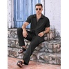 COOFANDY Men’s 2 Piece Casual Beach Set Button Down Shirt and Loose Pants | 2 Piece Linen Set,Lightweight,Casual Beach Wear,Vacation Walking Outfits,Faux Linen Texture(Black)