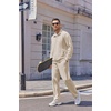 COOFANDY Men’s Casual Sweatsuit 2 Piece Athletic Full Zip Tracksuit Jacquard Jogging Set Fashion Jackets And Pants Outfit(Cream)