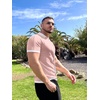 COOFANDY Men’s Knit Button Down Shirt Vintage Short Sleeve Polo Shirts Casual Beach Tops(Pink & White)