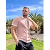 COOFANDY Men’s Knit Button Down Shirt Vintage Short Sleeve Polo Shirts Casual Beach Tops(Pink & White)