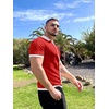 COOFANDY Men’s Knit Button Down Shirt Vintage Short Sleeve Polo Shirts Casual Beach Tops(Red & White)