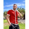 COOFANDY Men’s Knit Button Down Shirt Vintage Short Sleeve Polo Shirts Casual Beach Tops(Red & White)