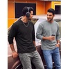 COOFANDY Mens Long Sleeve Tee Shirts Cotton Vintage Washed T Shirts Relaxed Fit Basic Tees(Black & Light Grey)