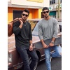 COOFANDY Mens Long Sleeve Tee Shirts Cotton Vintage Washed T Shirts Relaxed Fit Basic Tees(Black & Light Grey)