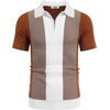 COOFANDY Mens Textured Knit Polo Shirts Zipper Polo Shirts Short Sleeve Casual Lightweight Golf Shirt(Stripes – Brown & White)