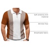 COOFANDY Mens Textured Knit Polo Shirts Zipper Polo Shirts Short Sleeve Casual Lightweight Golf Shirt(Stripes – Brown & White)