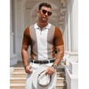 COOFANDY Mens Textured Knit Polo Shirts Zipper Polo Shirts Short Sleeve Casual Lightweight Golf Shirt(Stripes – Brown & White)