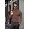 COOFANDY Mens Turtleneck Shirts Slim Fit Shirt Tops Lightweight Pullover Thermal Sweater Casual Long Sleeve Shirt(Gray Brown)