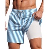 COOFANDY 2 in 1 Mens Swim Trunks 7 Inch Swim Shorts Swim Suits Board Shorts | 7 Inch，Quick Dry Fabric，Drawstring with Elastic Waist，Cooling Compression Liner with an Extra Pocket, Athletic Fit(Blue Stripe)