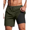 COOFANDY 2 in 1 Mens Swim Trunks 7 Inch Swim Shorts Swim Suits Board Shorts | 7 Inch，Quick Dry Fabric，Drawstring with Elastic Waist，Cooling Compression Liner with an Extra Pocket, Athletic Fit(Olive Green)