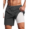 COOFANDY 2 in 1 Mens Swim Trunks 7 Inch Swim Shorts Swim Suits Board Shorts | 7 Inch，Quick Dry Fabric，Drawstring with Elastic Waist，Cooling Compression Liner with an Extra Pocket, Athletic Fit(Dark Gray)