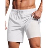 COOFANDY 2 in 1 Mens Swim Trunks 7 Inch Swim Shorts Swim Suits Board Shorts | 7 Inch，Quick Dry Fabric，Drawstring with Elastic Waist，Cooling Compression Liner with an Extra Pocket, Athletic Fit(White)